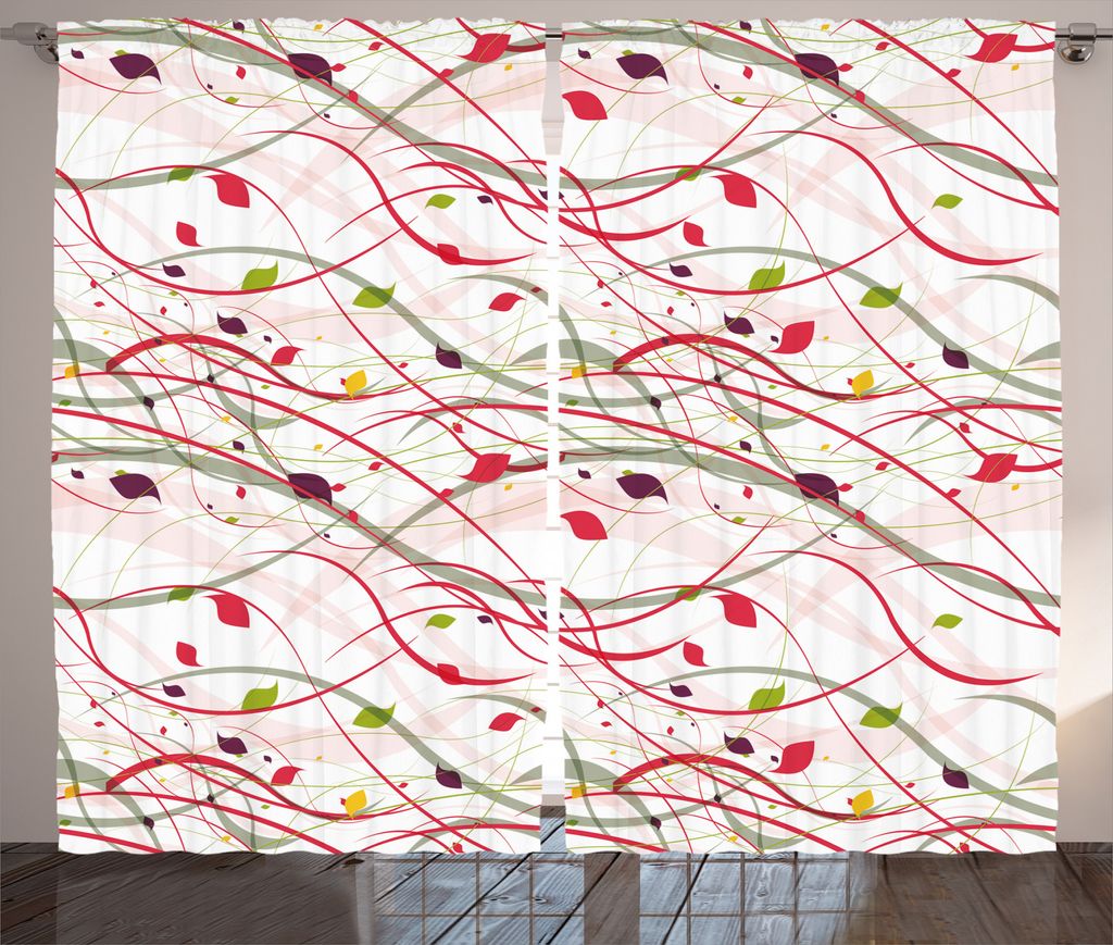 ABAKUHAUS Rosa Rustikaler Gardine, Zweig verlässt Frühlings-Kunst, Schlafzimmer Kräuselband Vorhang mit Schlaufen und Haken, 280 x 225 cm, Grün...