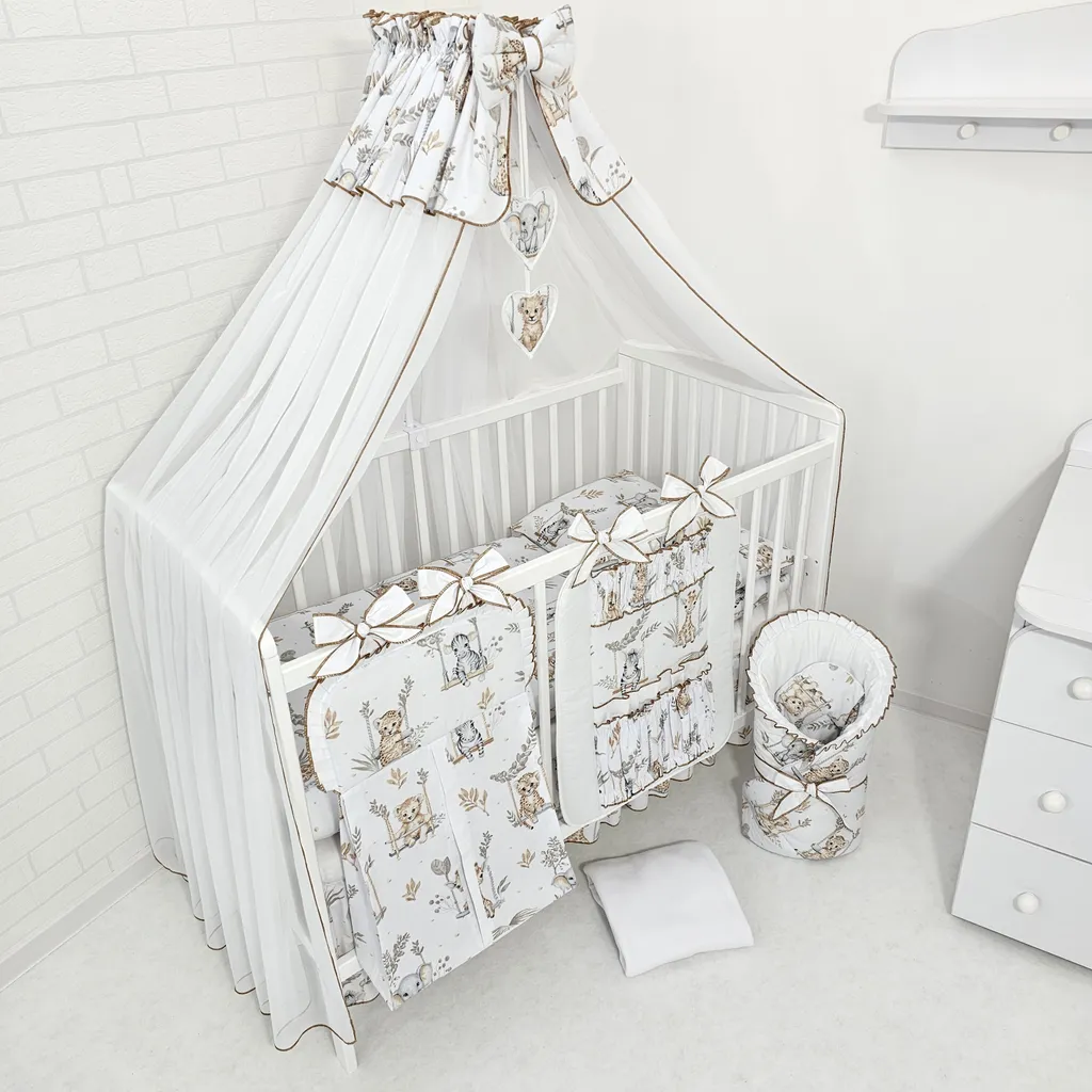 Ensemble literie bébé 16 pièces Safari avec baldaquin pour lit 60x120 cm