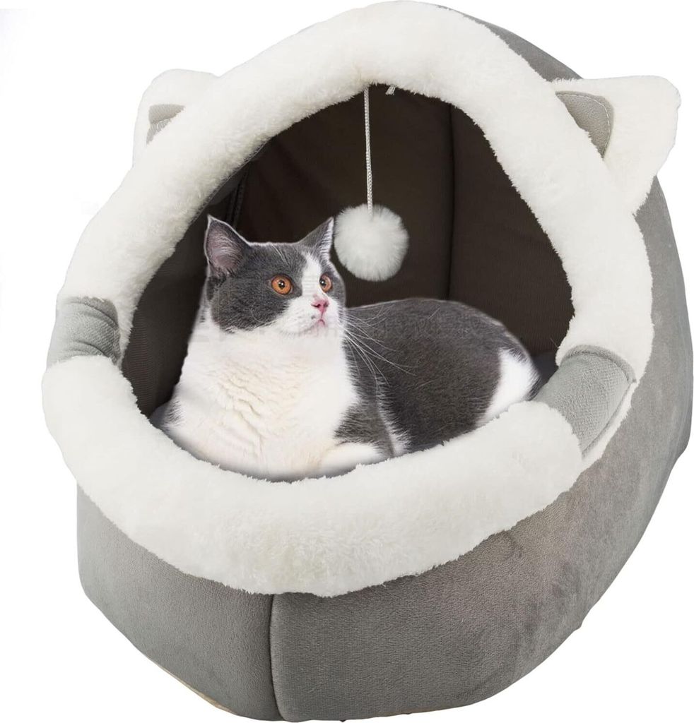 Katzenbetten für den Innenbereich mit hängendem Spielzeug, kleines Hundehöhlenbett mit Anti-Rutsch, Kätzchen-Zelt, abnehmbares gepolstertes Kis...