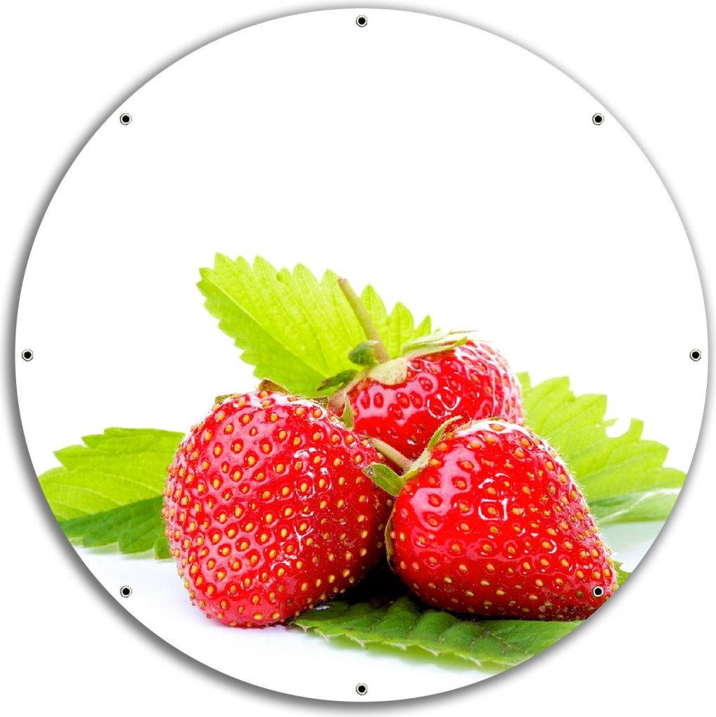 Wallario rundes Outdoor-Poster für Garten oder Balkon, Motiv Frische rote Erdbeeren für die Küche, 60 cm Durchmesser