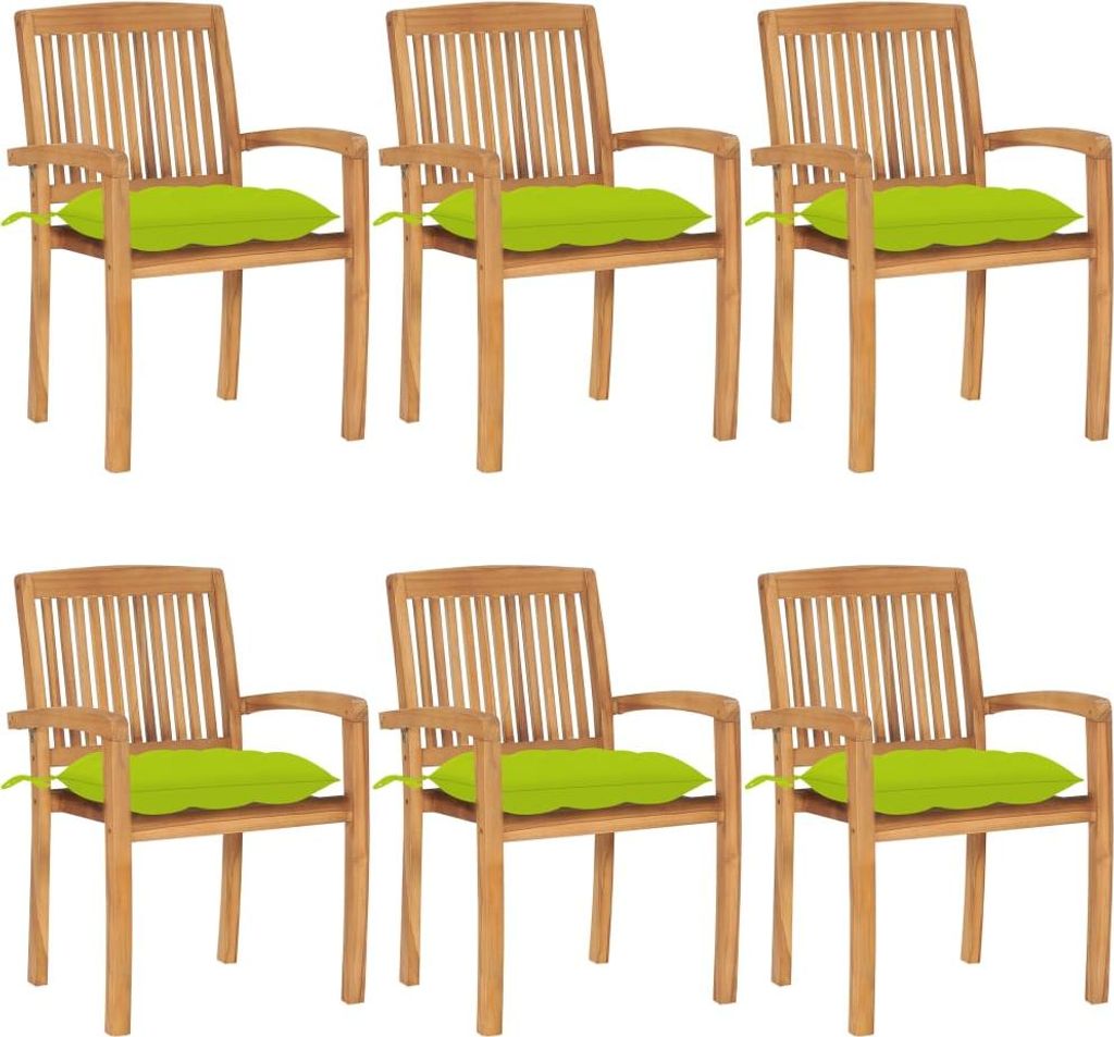 vidaXL Stapelbare Gartenstühle mit Kissen 6 Stk. Massivholz Teak