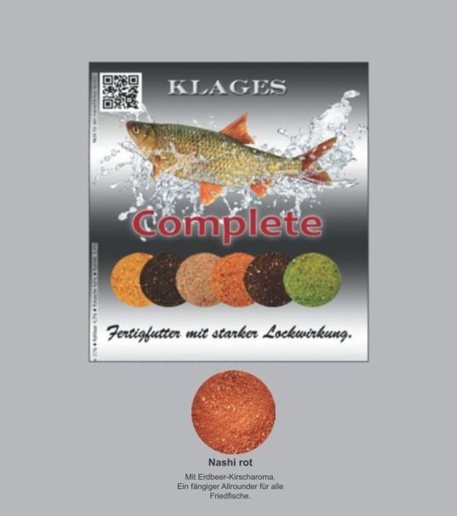 A product advertisement for fishing bait, featuring a fish and samples of the bait.