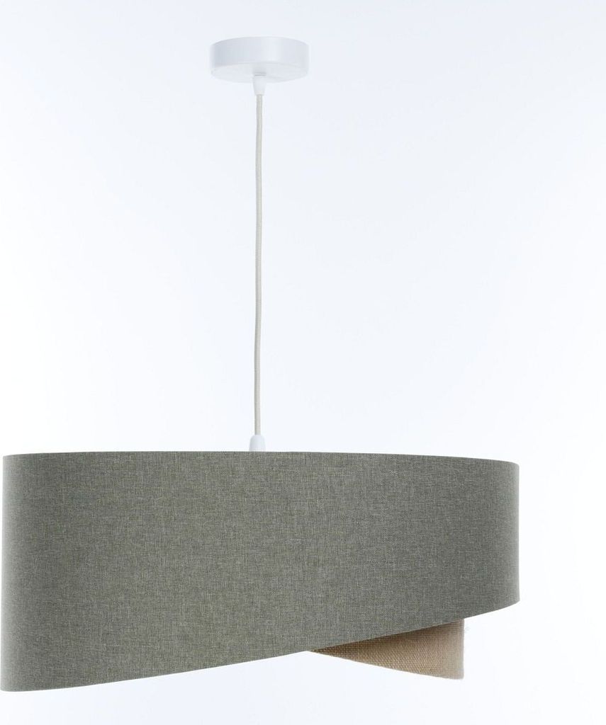 Pendelleuchte Stoff Ø 50 cm H: max. 93 cm Weiß Grün Beige E27 rund Modern Hängelampe