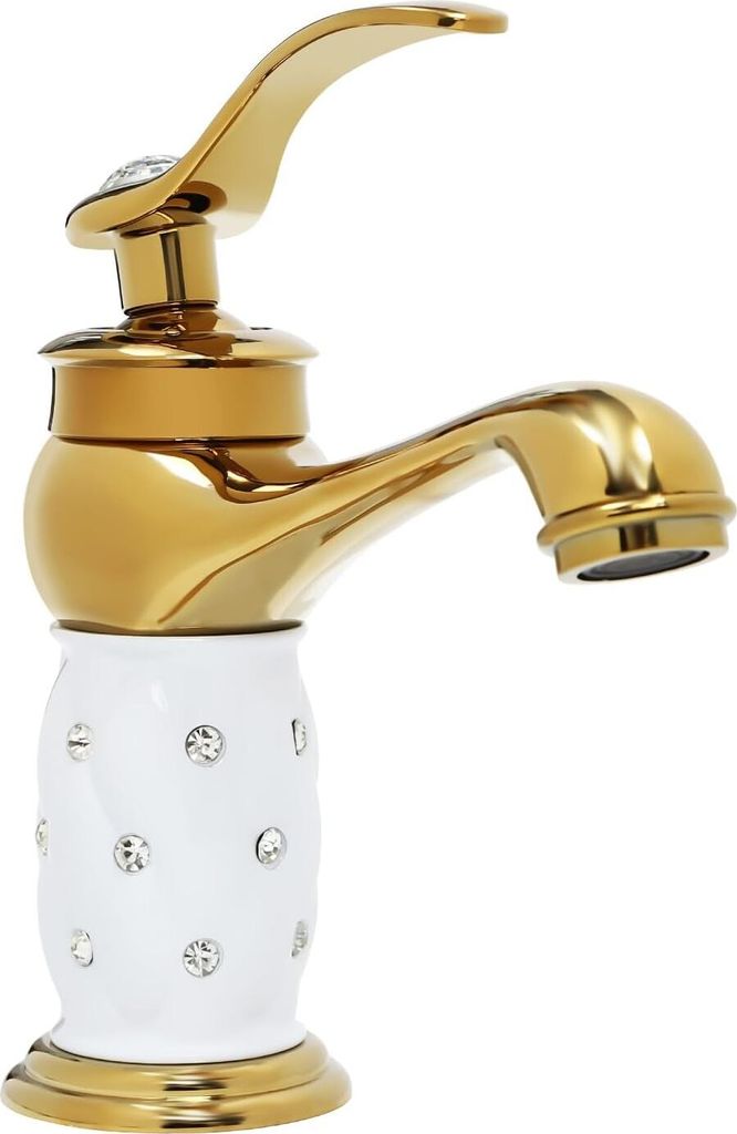 Europäische Wasserhahn Messing Waschbecken Ersatzteil mit Diamant für Badezimmer Küchen Vergoldete + Weiße Keramik