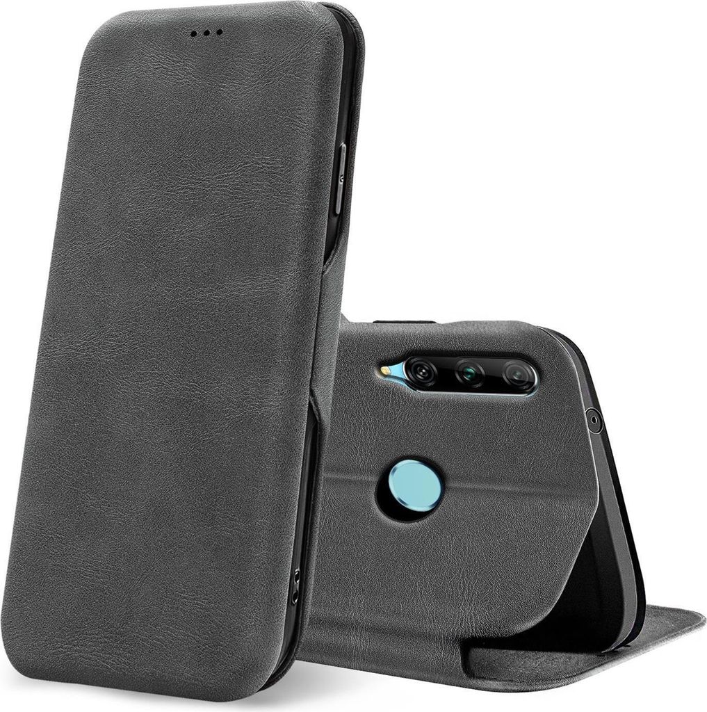 Conie Retro Klapp Tasche für Huawei P Smart Plus 2019 Kartenfach Hülle Rundumschutz in Grau