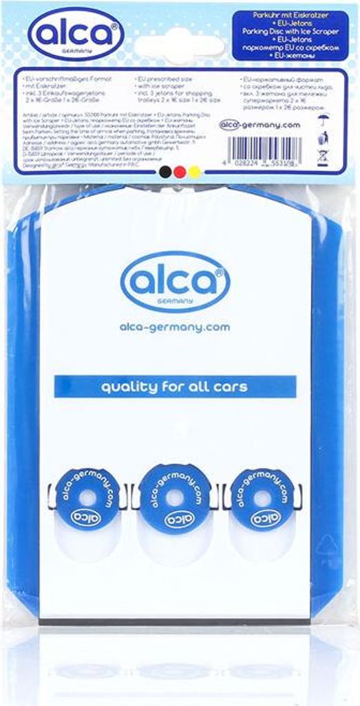 alca® Parkscheibe mit Eiskratzer & 3 Einkaufswagenchips – Produktbild 