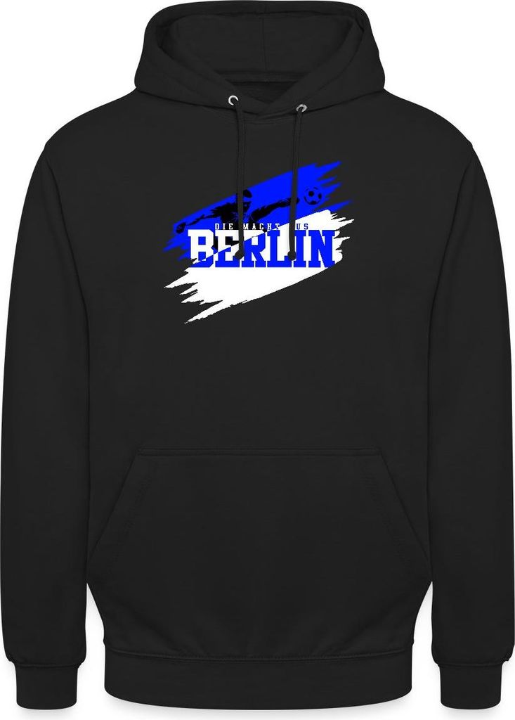 Spreadshirt Die Macht Aus Berlin Blau-Weiß Fußball Fan Uni Hoodie, L, Schwarz