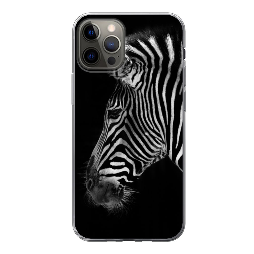 MuchoWow Handyhülle Schutzhülle Hülle für iPhone 12 Pro Zebra - Wilde Tiere - Schwarz Silikon Softcase Handy Hülle - Abdeckung