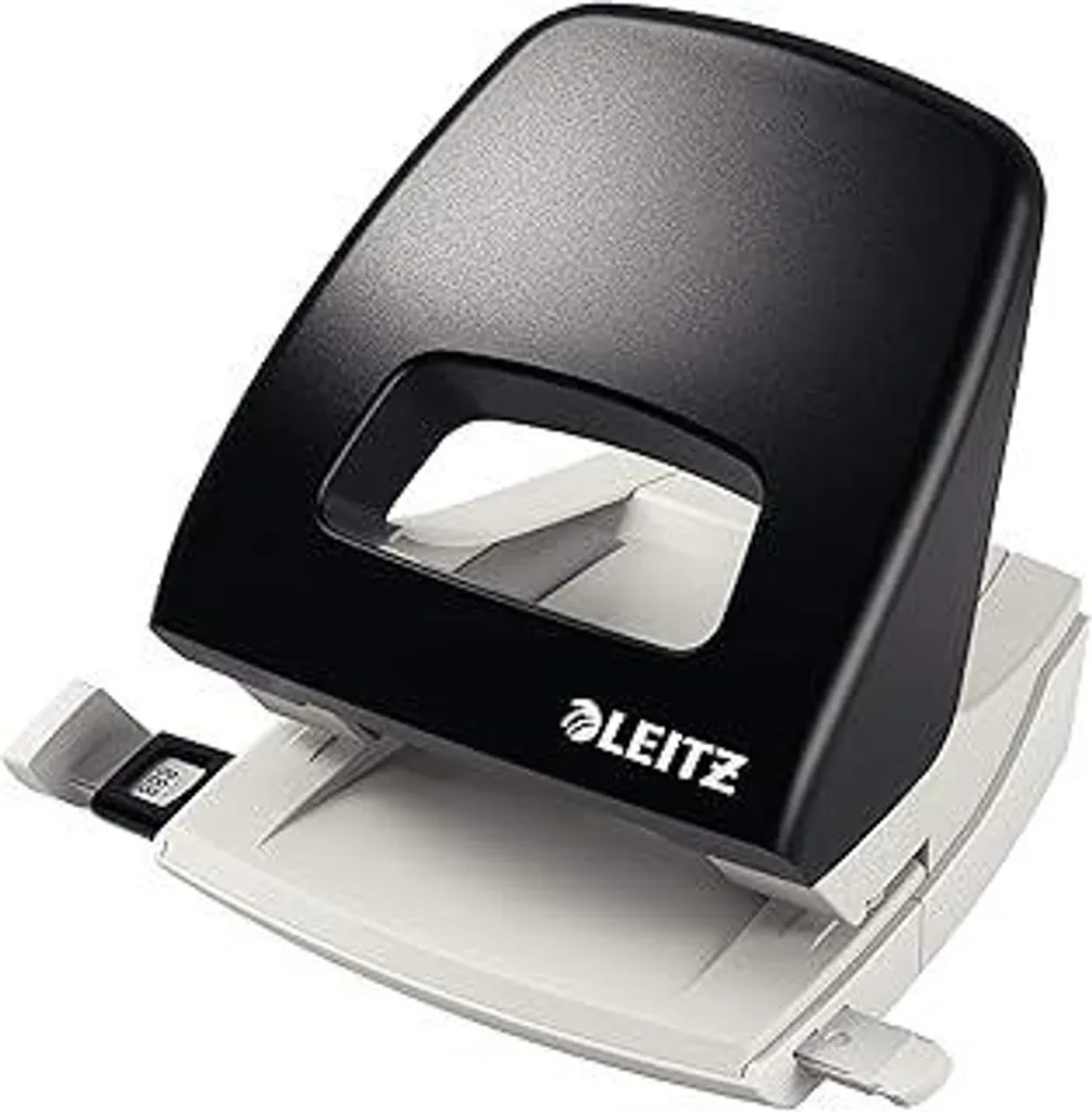 Punzonatrice da ufficio in metallo Leitz, per 25 fogli, guida di arresto con informazioni sul formato, design ergonomico, nero, serie NeXXt, 50050095