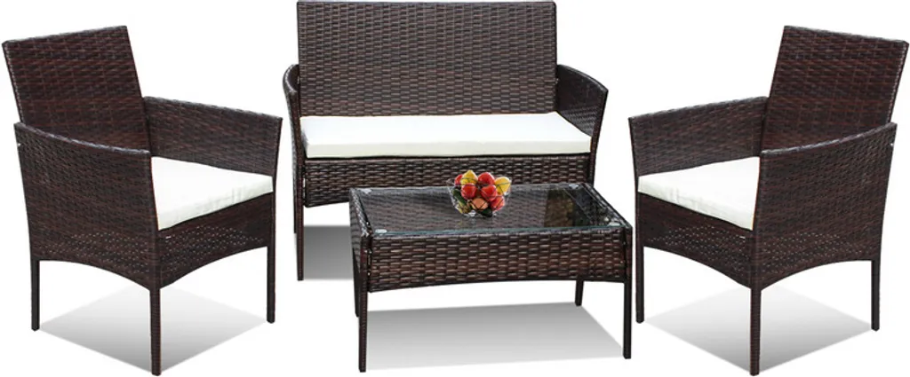Salon de jardin Hengda en polyrotin marron - Table canapé et 2 chaises