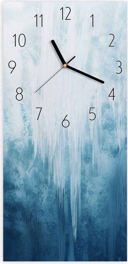 Wanduhr aus Glas mit Motiv Gefrorener Wasserfall- 30 x 60 cm - inkl. Aufhängesystem