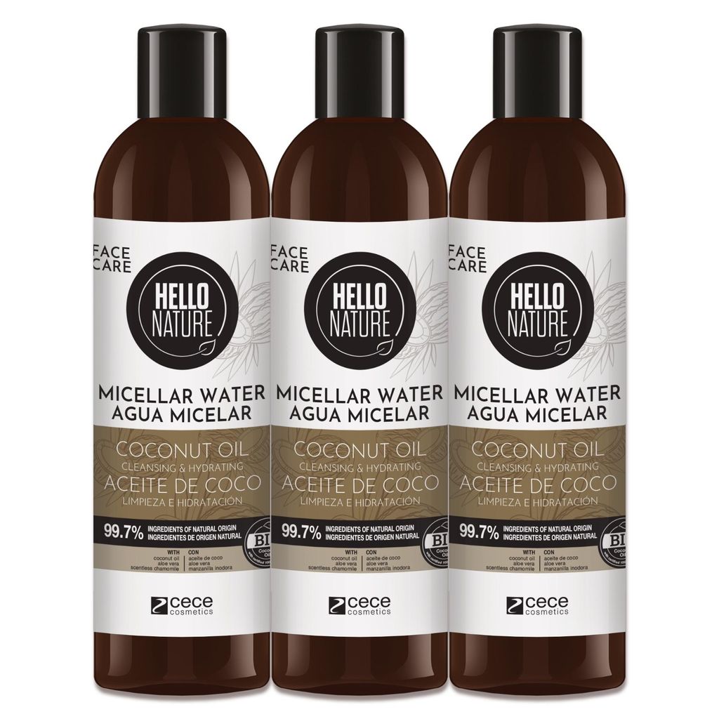 Mizellenwasser Gesicht Cleanser sanfte Gesichtsreinigung mit Kokosöl Bio Natur, 3x 300ml