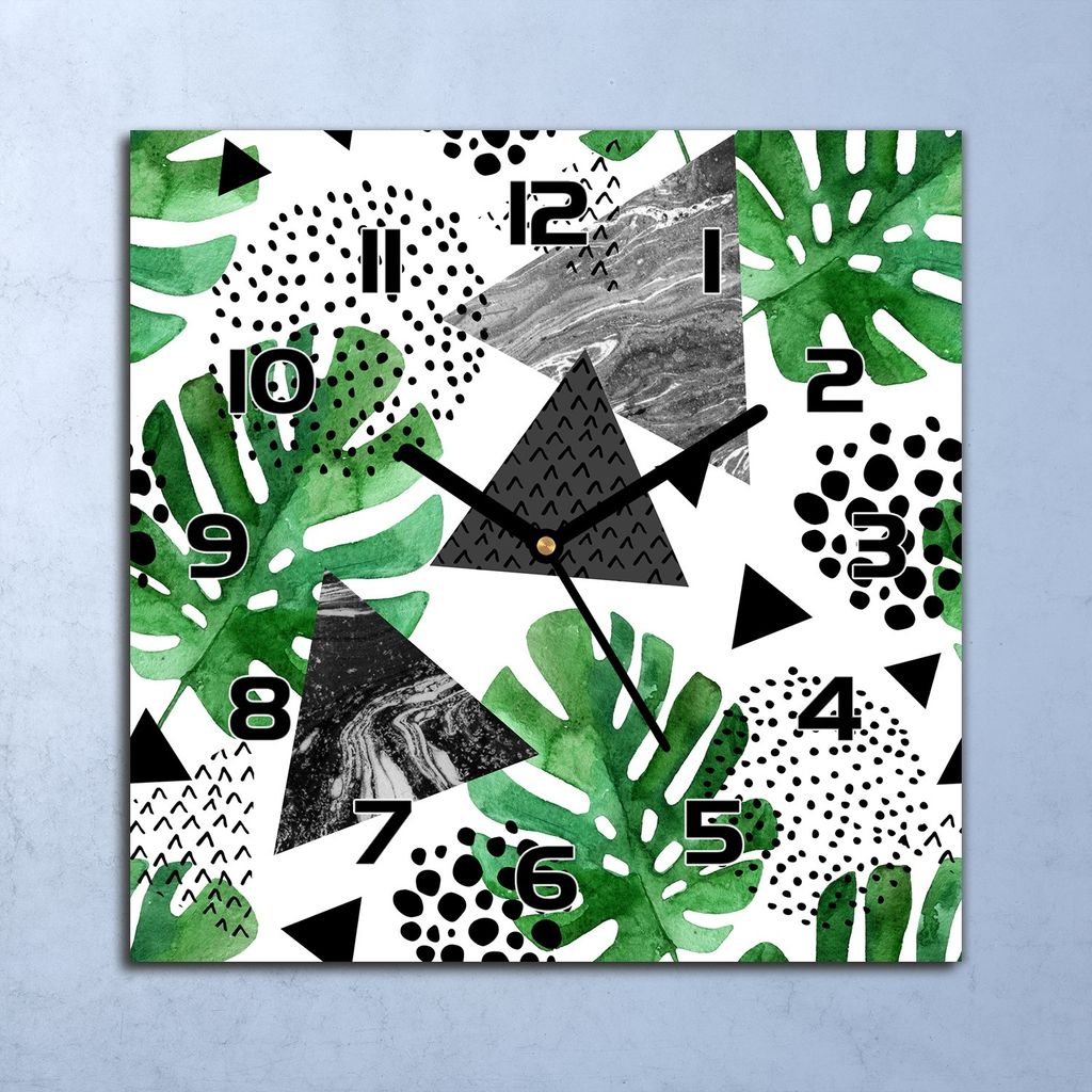 Wanduhr Echt-Glas-Küchenuhr Abstrakt Tropisch Quarz Lautlos 30x30 Deko Bilder