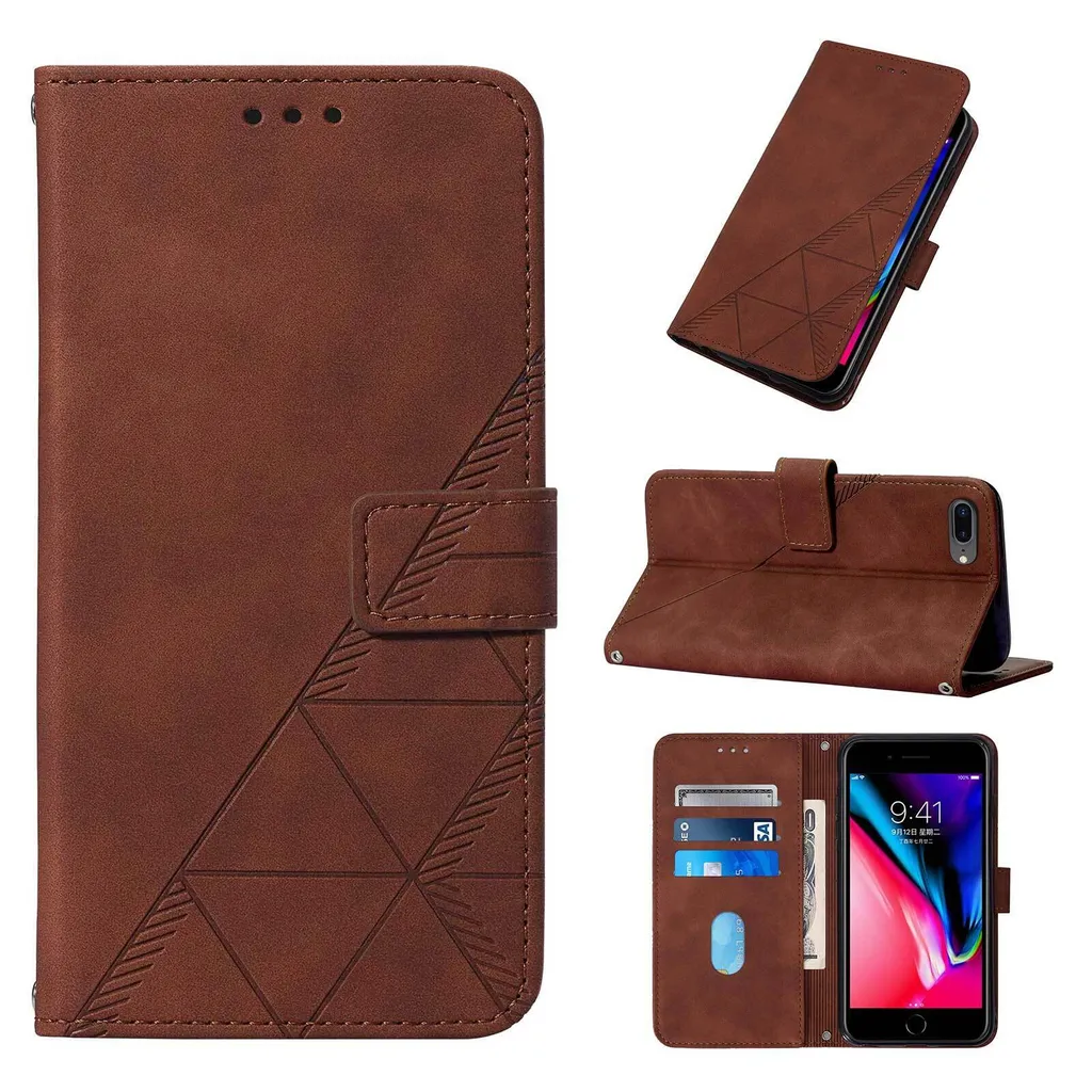Custodia a Libro iPhone 8 Plus Pelle Marrone Goffrata con Supporto - 2