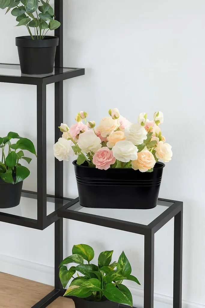Pots de fleurs en métal noir 28cm avec crochets amovibles - Set de 3