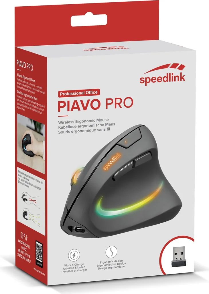 Speedlink PIAVO PRO souris verticale rechargeable et illuminée - Noir