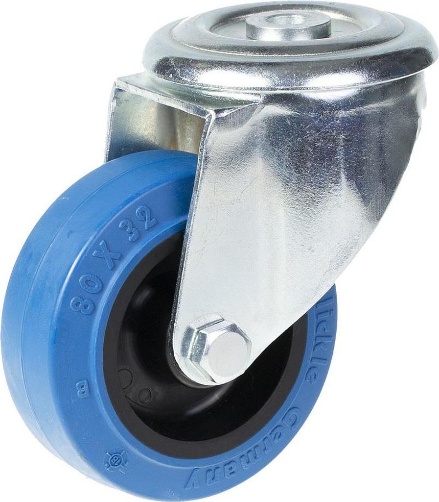 80mm-Lenkrolle mit blauem Elastikgummi auf Nylon-Mittelrad