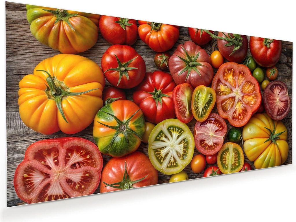 Glasbild 100x50cm in XXL für Wohnzimmer, Schlafzimmer Motiv Verschiedene Tomaten