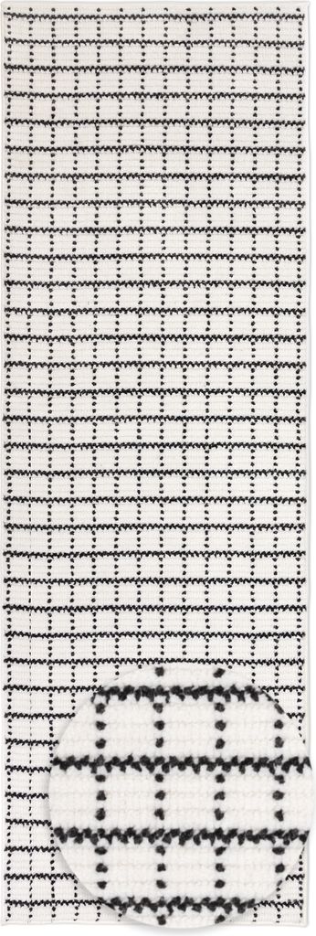 TESSO Living | Moderner Teppich - Kariert Geometrisch - Flachgewebe Wohnzimmer - grau - 80 x 220 cm