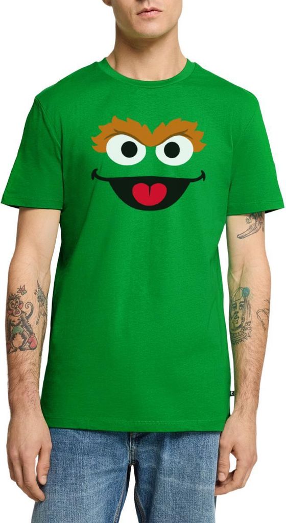 Spreadshirt Sesamstraße Oscar Kostüm Gesicht Karneval Männer Premium T-Shirt, 4XL, Grün