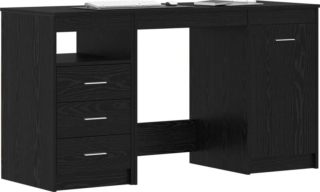 Bureau vidaXL 140 cm Noir Imitation Chêne - Table Stable et Moderne