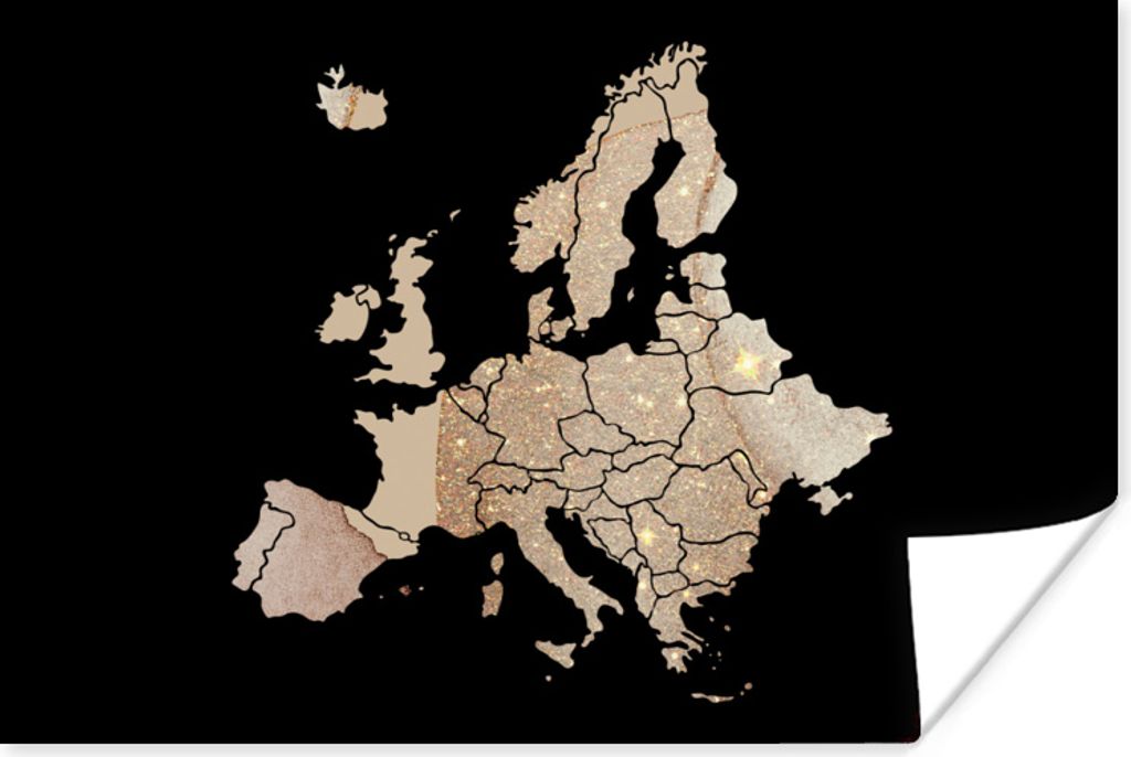 MuchoWow Poster Karte - Europa - Glitzer 60x40 cm - Schlafzimmerdekoration
