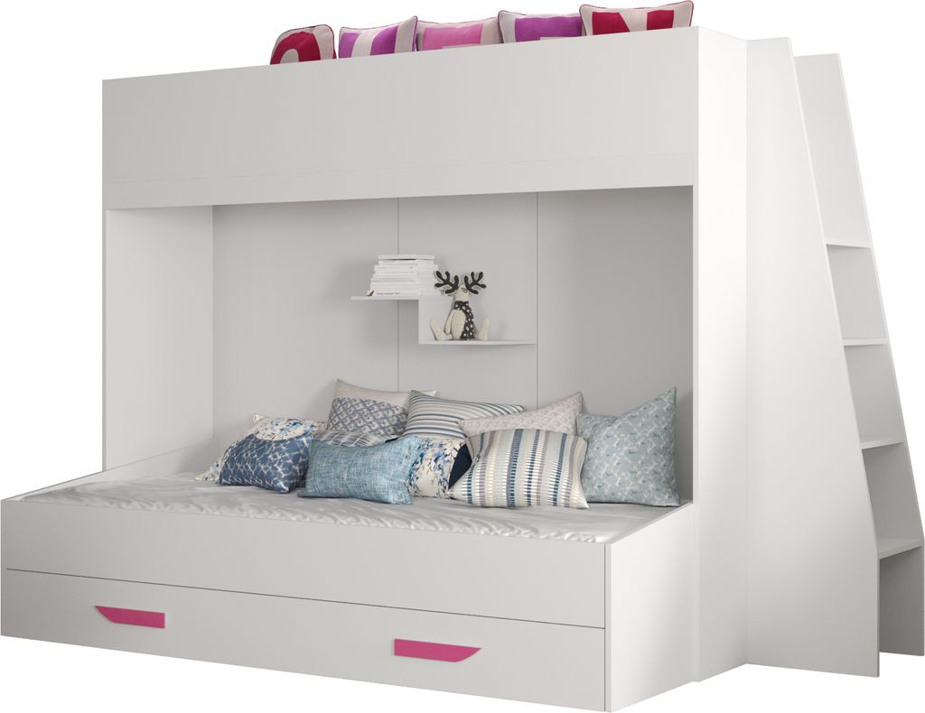 MINIO go for it, Etagenbett "PARTY 17", Kinderbett, Rosa Griffe aus MDF, Weiße Farbe