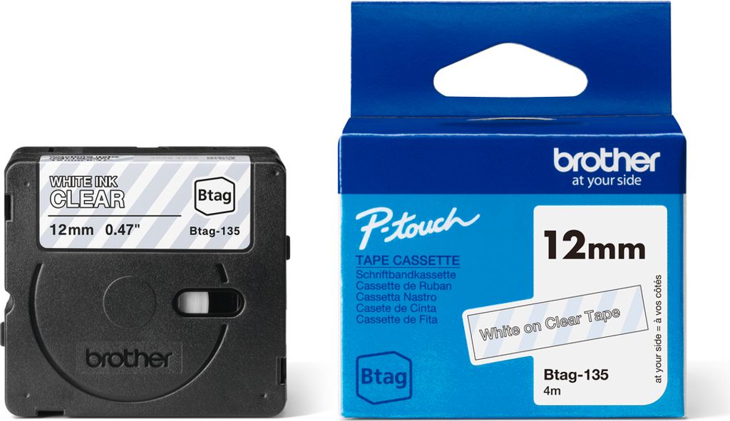Brother BTAG-135 - Weiß auf durchsichtig - Rolle (1,2 cm x 4 m)