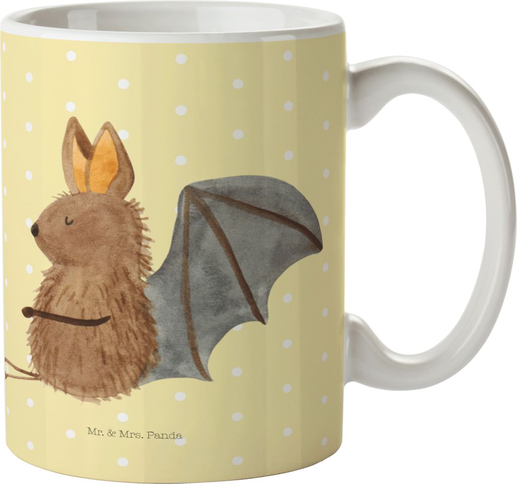 Mr. & Mrs. Panda Teetasse Fledermaus Sitzen - Gelb Pastell - Geschenk, Keramiktasse, Pott, Dekotasse, Gute Laune, Motivation, Entspannen, Fledermä...