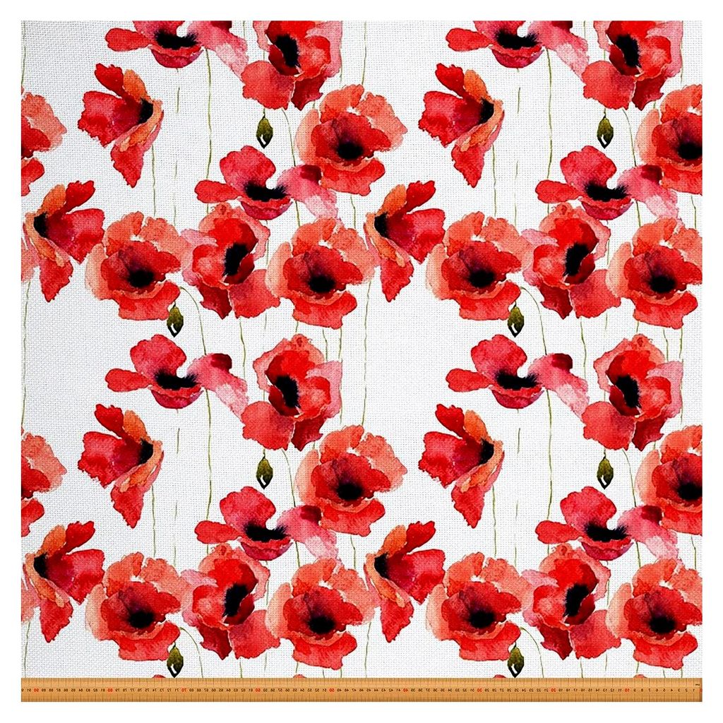 Vintage Mohnblumen Stoff Meterware traditionelles Aquarell Blumen botanisches Thema Polsterstoff für Stühle und DIY-Projekte Naturblumen Dekor wa...
