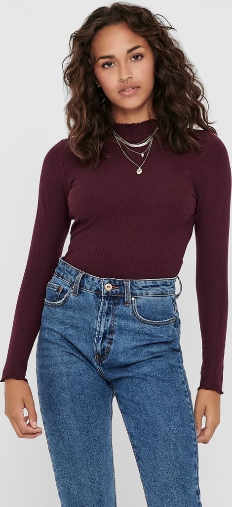 ONLY Damen Geripptes Langarm Shirt Dünnes Longsleeve Basic ONLEMMA | XS