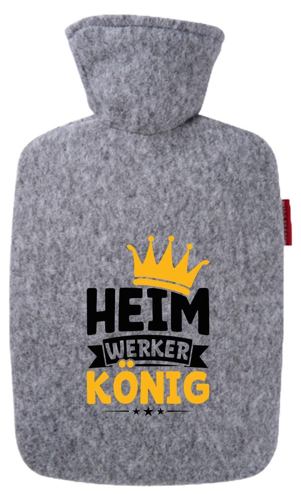 Huuraa Wärmflasche Heimwerker König 1,8 Liter Filz Classic Filzbezug Bettflasche Geschenkidee