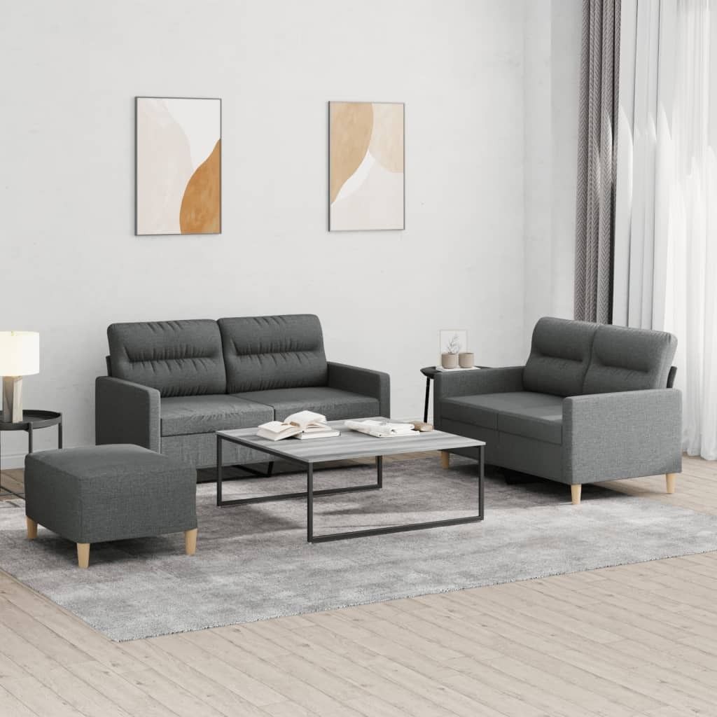 Maison Exclusive - 3-tlg. Sofagarnitur mit Kissen Dunkelgrau Stoff