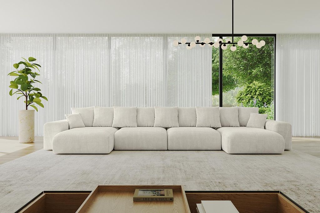 ALTDECOR Ecksofa mit Schlaffunktion und Bettkasten ESKAR-U2 - 464x176x72 cm Hellgrau - Corner Sofa Eckcouch Couch U-Form universal, links/rechts an...