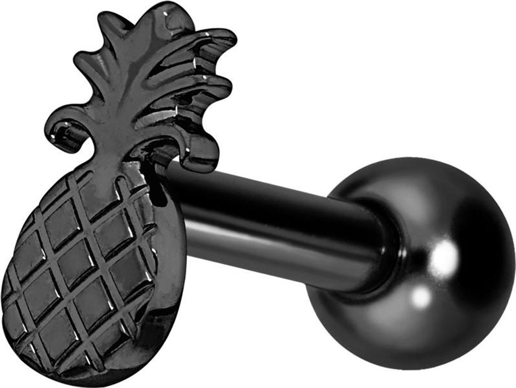 Ohrpiercing Titan Ohrpiercing mit Innengewinde ANANAS Schwarz Stablänge: 8mm