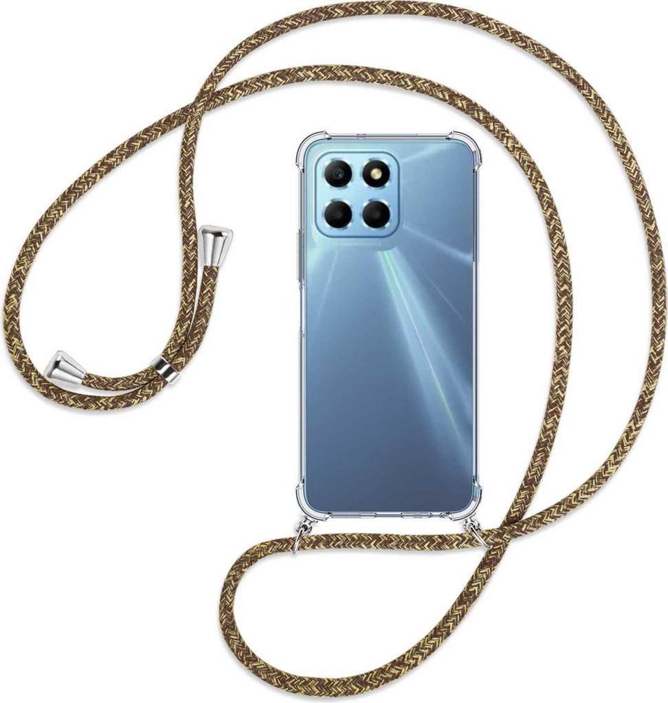 Handykette Backcover-Schutzhülle mit Band (Metall silberfarben) für Honor X8 5G (VNE-N41, 6.5'') - braun+beige
