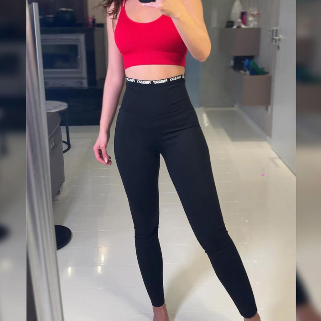 topschuhe24 2286 Damen Sport Tights Leggings Taillenhose, Farbe:Schwarz, Größe:L/XL