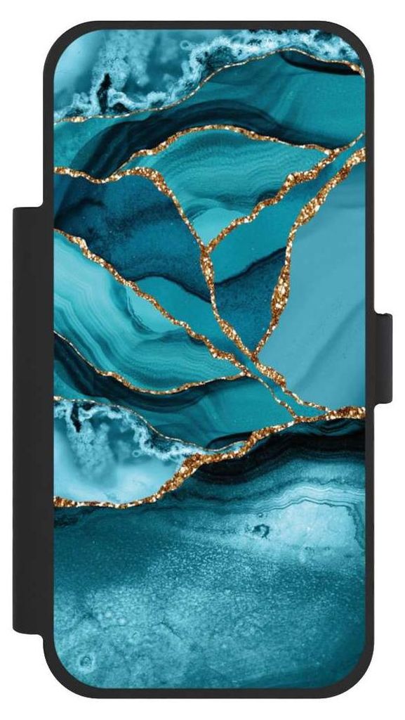 NIVOCASE Klapphülle für Apple iPhone 17 Pro Max Handyhülle aus Kunst Leder NIVOflip schwarz Edelstein Glitzer Look Marmor
