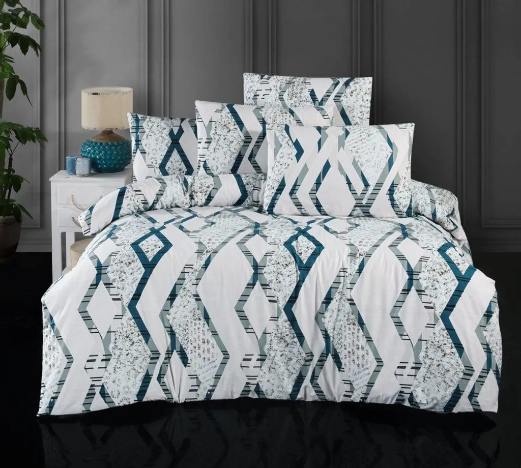 Housse de couette 140x200 motif Labyrinthe lin coton avec taie 70x90