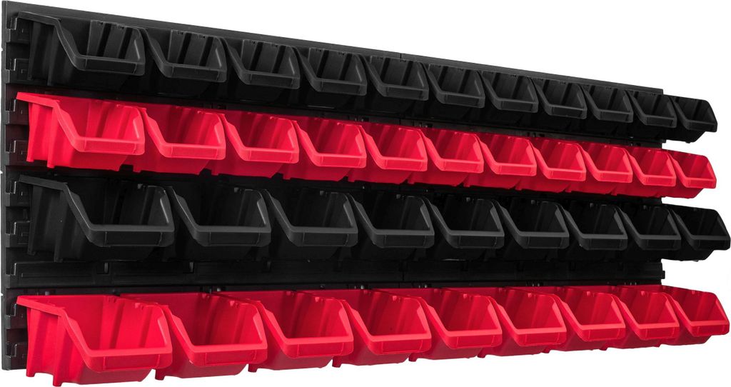 Lagersystem Werkstattregal | 115 x 39 cm | 40 stck. Box | Wandregal mit Stapelboxen - Wandplatten Extra Starke Schüttenregal Warkzeuglochwand Lage...
