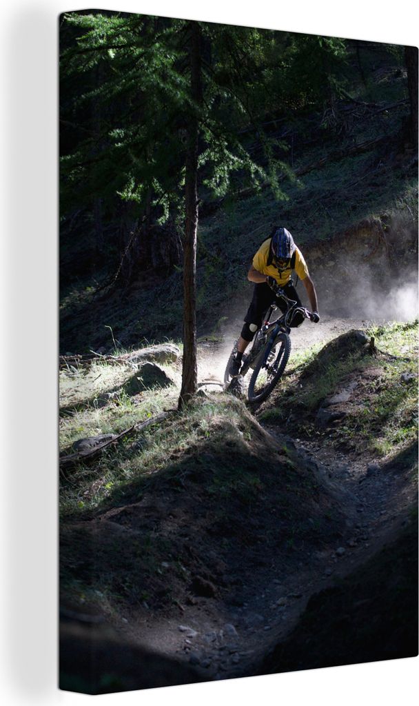 OneMillionCanvasses - Leinwandbilder - 90x140 cm, Mann auf Mountainbike fährt über Bodenwellen, Wandbilder Kunstdruck Wanddekoration - Wandschm...