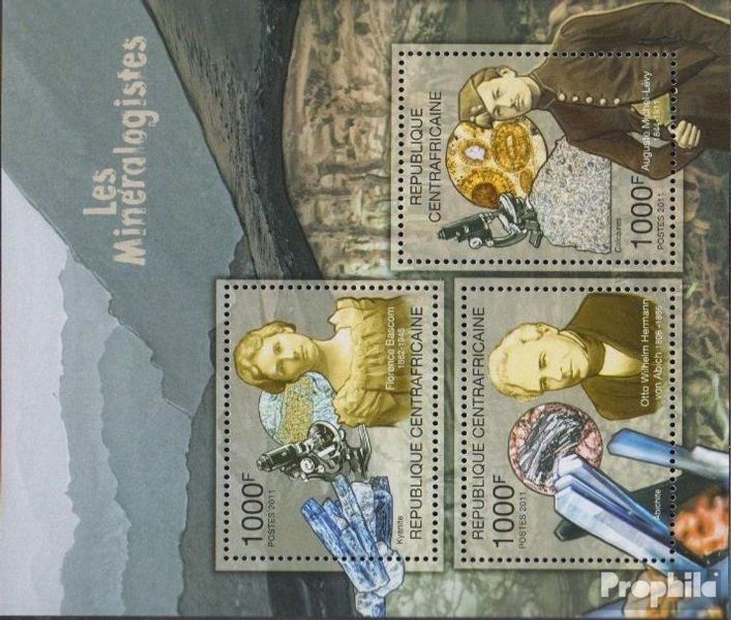 Briefmarken Zentralafrikanische Republik 2011 Mi 3112-3114 Kleinbogen (kompl.Ausg.) postfrisch Mineralogen