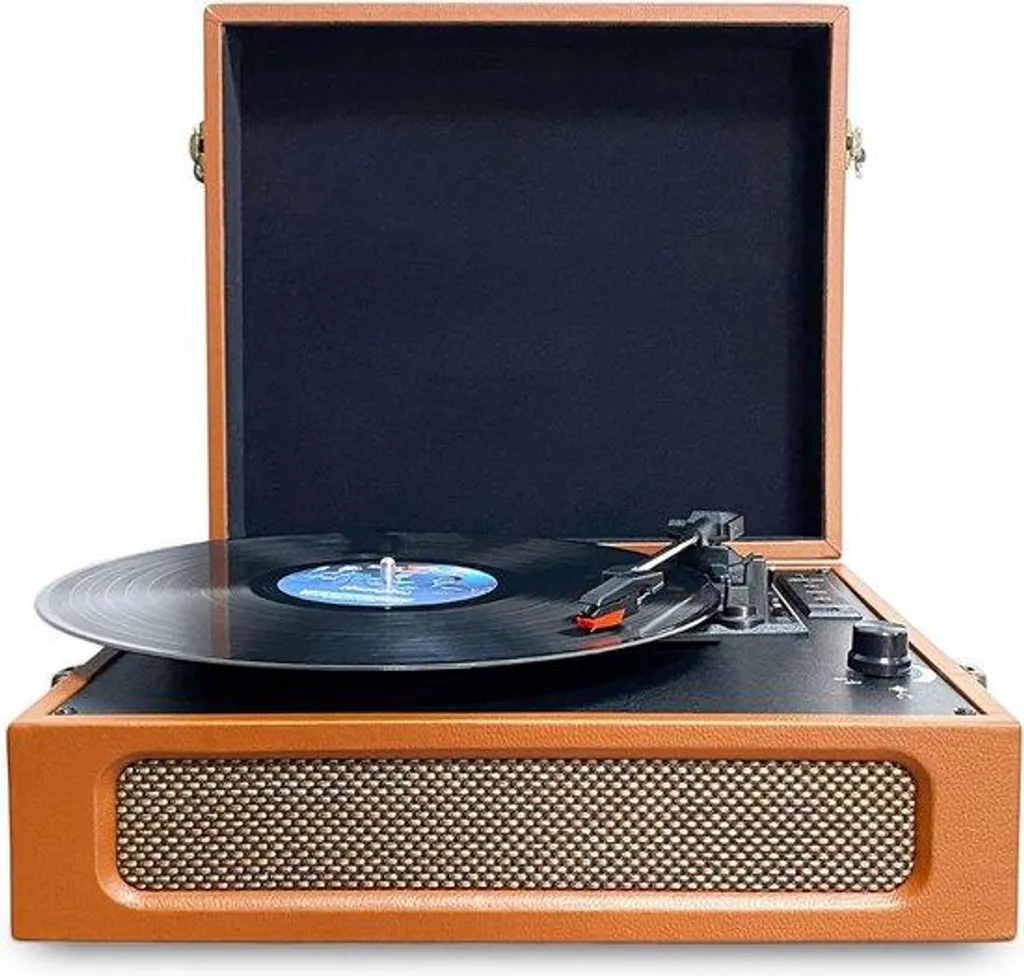 Platine vinyle rétro Bluetooth sans fil infrarouge - Finition Noyer Vintage