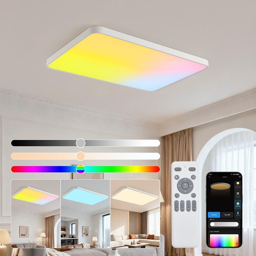 Rectangle Rgbic Led Plafonnier LED 698-CFX Rectangle 105x70 cm, 150 W RGBIC