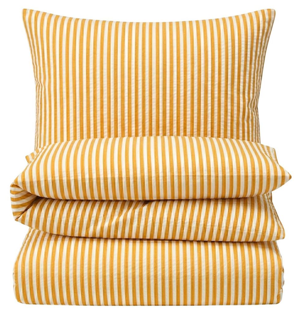 Seersucker Bettwäsche 155x220 Streifen Gelb Sommer Bettwäsche gestreift Bettbezug 155 x 220 - Bügelfrei