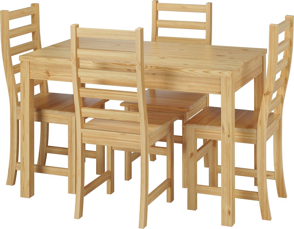 Schöne Essgruppe mit Tisch und 4 Stühle Kiefer Massivholz natur 90.70-51 A-Set 21