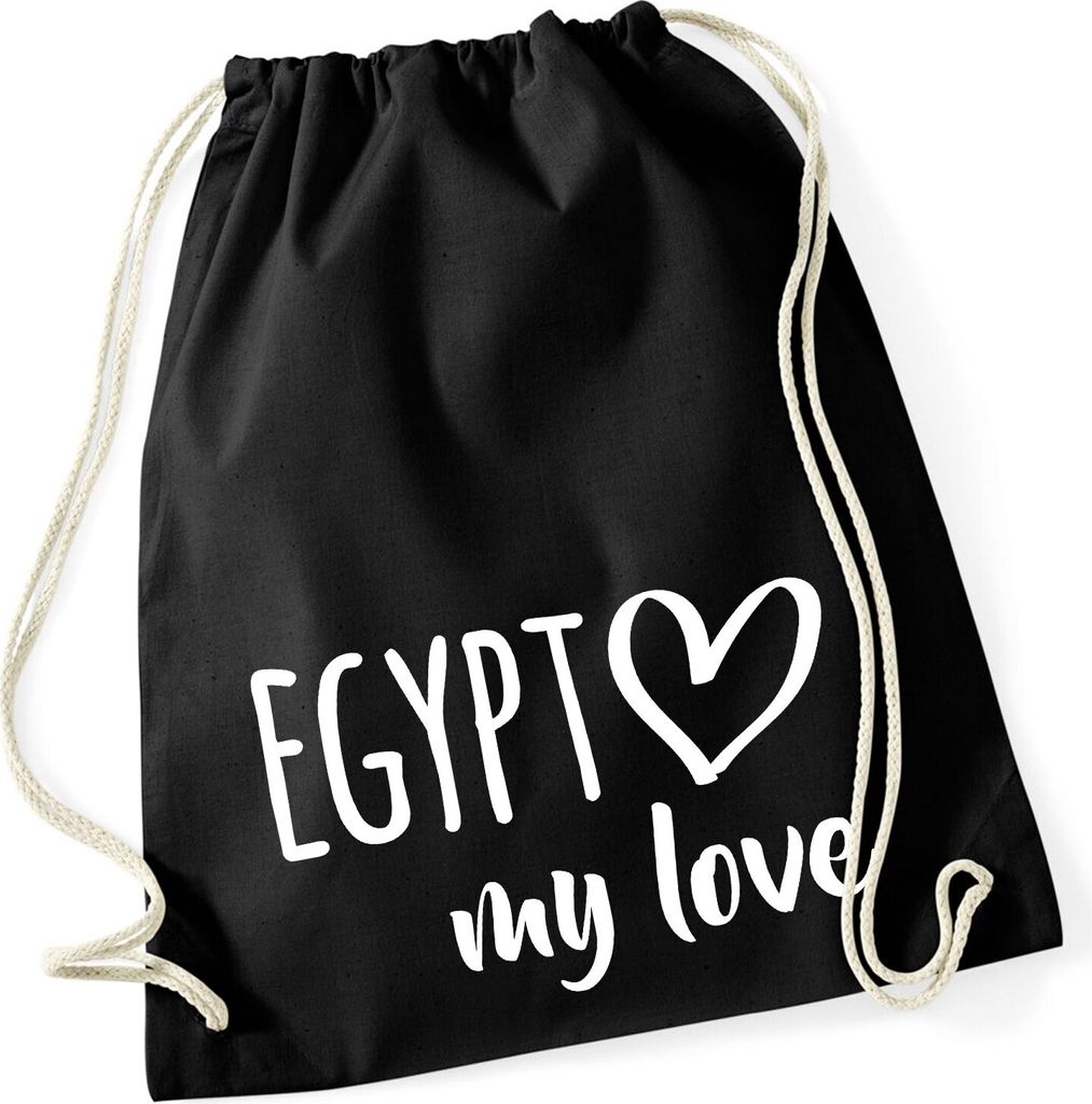 Huuraa Turnbeutel Egypt my love 12 Liter Black Baumwolle Rucksack Geschenkidee