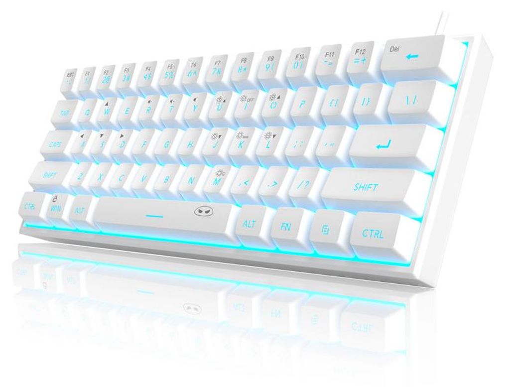 60% Gaming Tastatur kabelgebunden RGB, 61 Tasten Membran Keyboard mit Anti-Ghosting, kompakte Mini Tastatur für PC und Laptop, Weiß