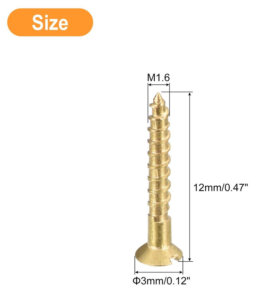 50 Stš¹ck Schlitz Messing Holzschrauben M1.6x12mm Geschlitzt Antrieb Flach Kopf Selbstschneidend Senkkopfschrauben fš¹r Holzarbeiten M?bel