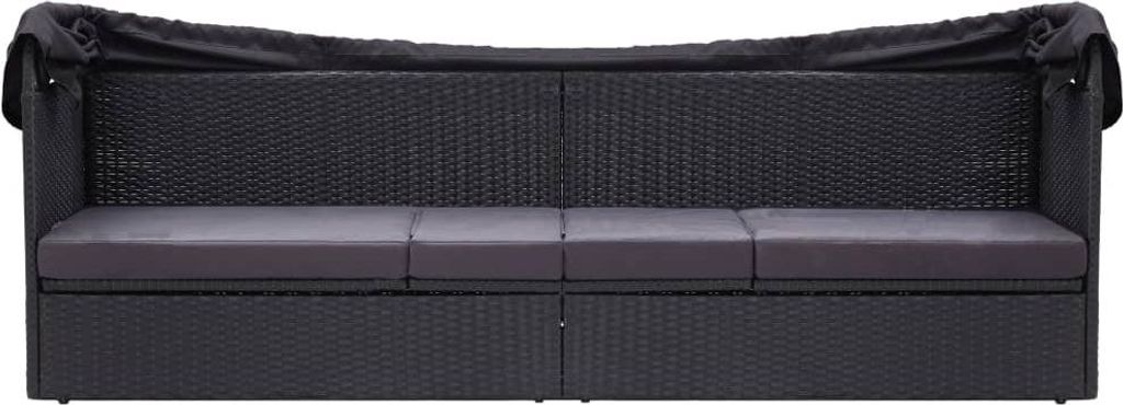 vidaXL Outdoor-Sofabett mit Dach Poly-Rattan Schwarz